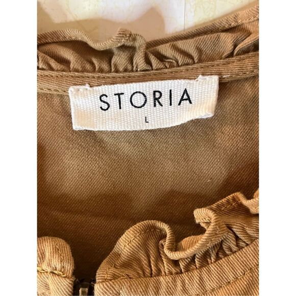 Anthropologie Storia Brown Mustard  Wide Leg Zip Up Jumpsuit - Picture 6 of 6